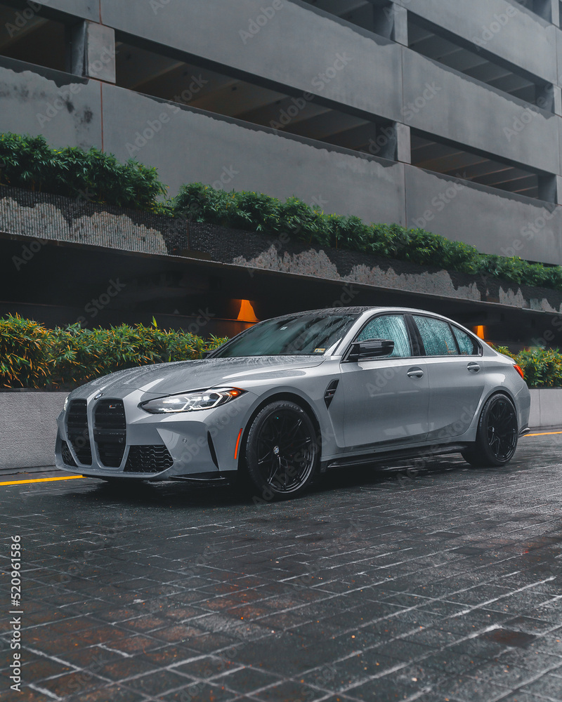 Los-Angeles, USA - May 2022: brand new BMW M3 G80 in the rain. Stock ...