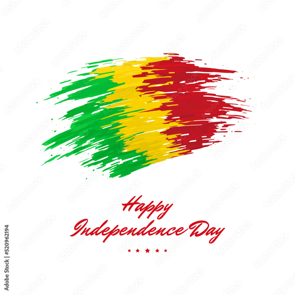 September 22, independence day mali, vector template. Mali flag painted with brush strokes on a light background. National holiday 22nd of september. Happy independence day card
