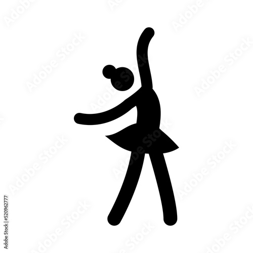 Dance ballet woman figure icon. Black ballerina pictogram silhouette. Ballet dancer pose. Isolated vector illustration.
