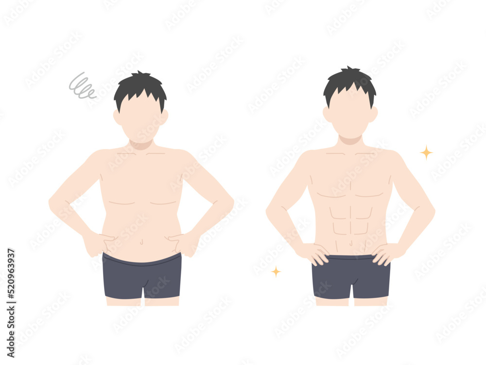 男性のウエストの変化 お腹 贅肉 腹筋 ダイエット イラスト 男性のウエストの変化 お腹 贅肉 腹筋 ダイエット イラスト