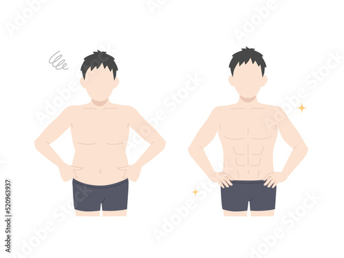 男性のウエストの変化　お腹　贅肉　腹筋　ダイエット　イラスト