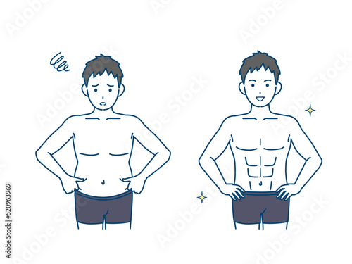 男性のウエストの変化　お腹　贅肉　腹筋　ダイエット　イラスト