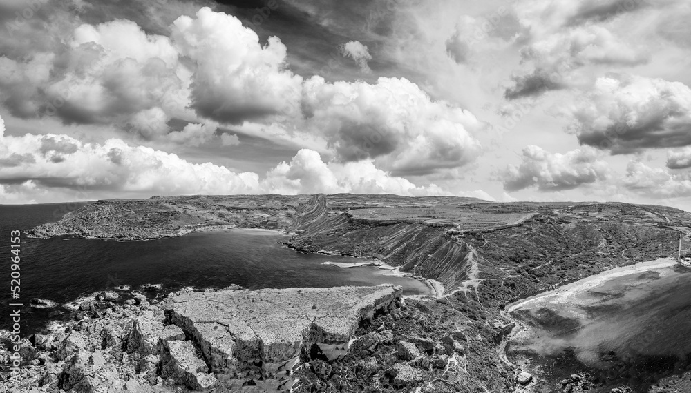 Aerial view of Paradise Bay from drone in black and white, Malta Aerial view of Paradise Bay from drone in black and white, Malta