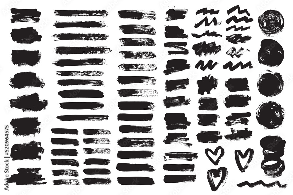 Vector set grunge brush stroke. Black paint brush. Grunge brush design element.