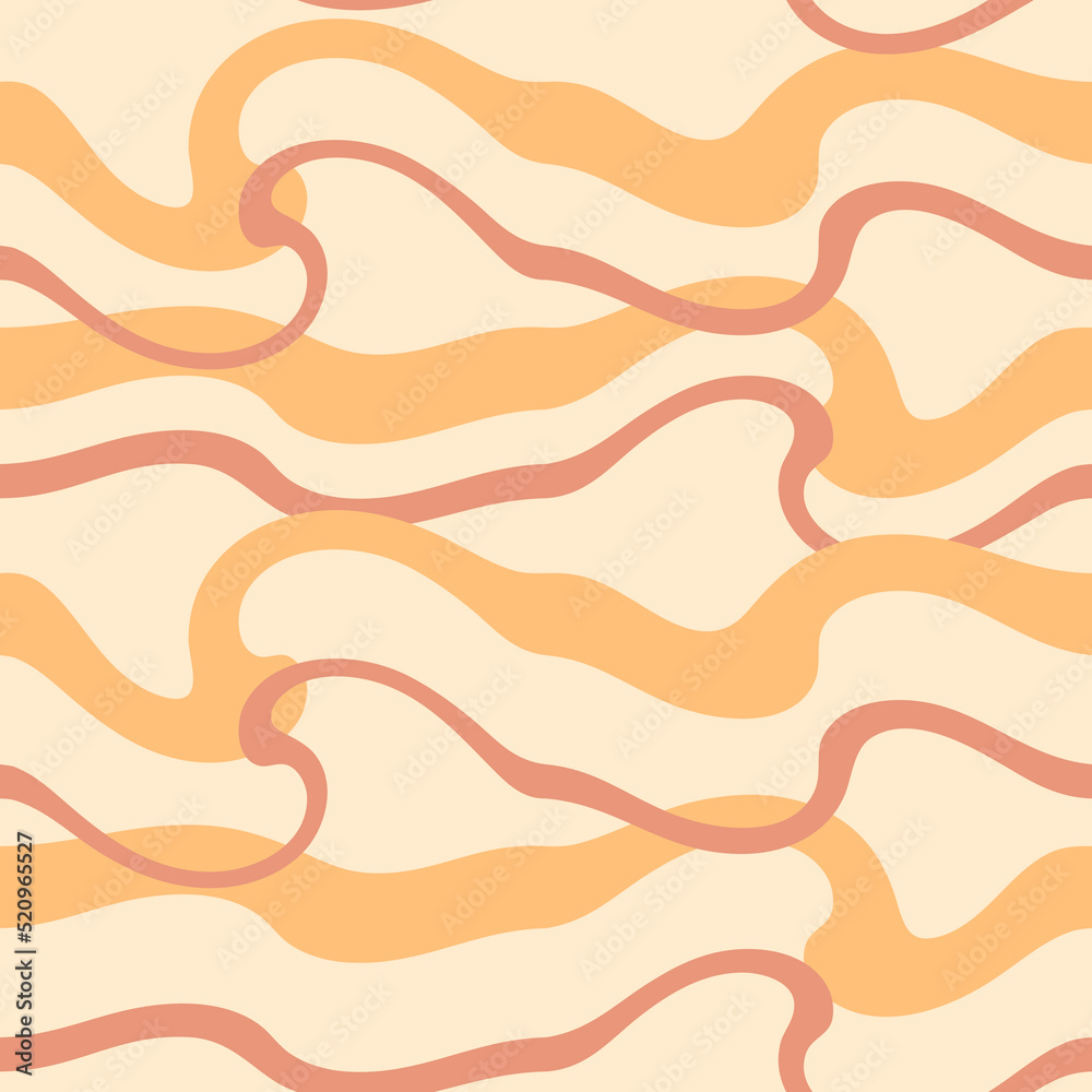 Abstract wavy seamless pattern in 1970s style. Groovy geometric print for tee, textile, paper, fabric. Trendy vector background for decor and design.