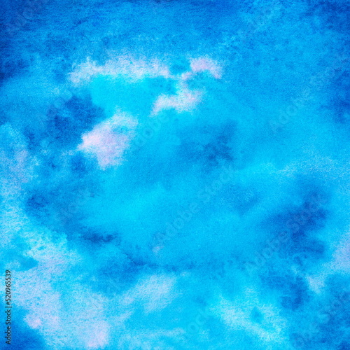 Hand-painted watercolor background in the form of a blue sky.