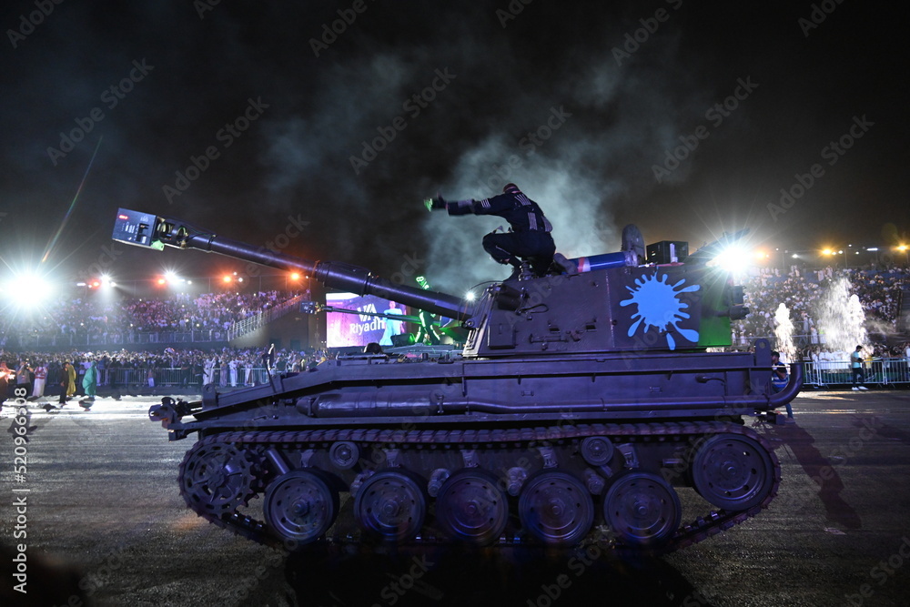 Fototapeta premium An entertaining tank show held during the great Riyadh season in the Saudi capital, Riyadh