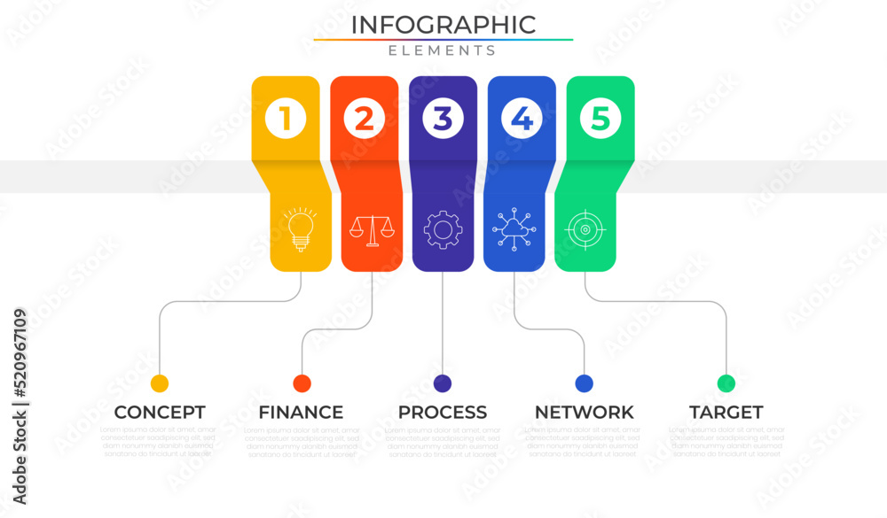 Network system infographic elements concept design vector with icons. Annual project template for presentation and report.