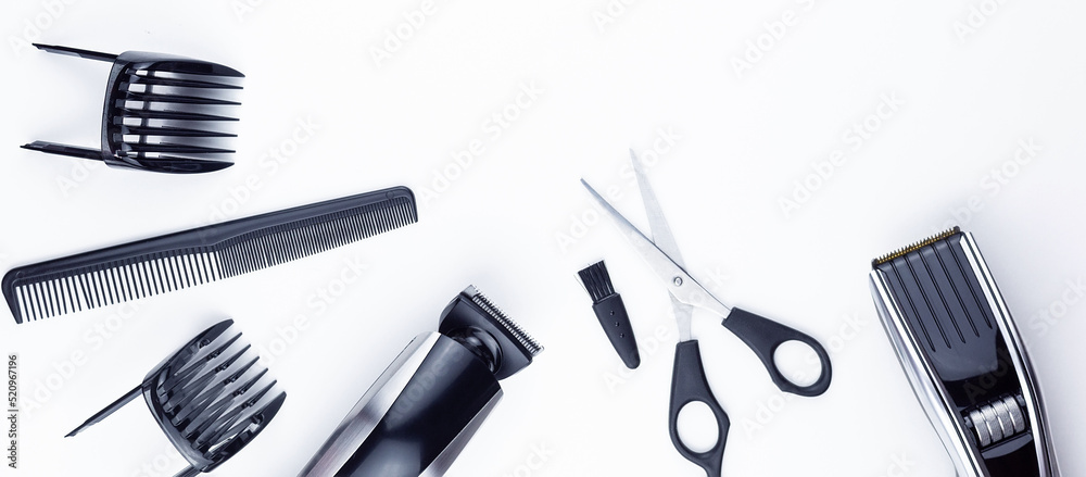 scissors and combs on white