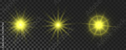 Set of yellow glowing sparkling stars