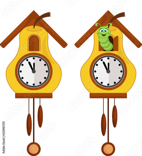 Wall clock in the form of a pear with a pendulum. Vector illustration.
