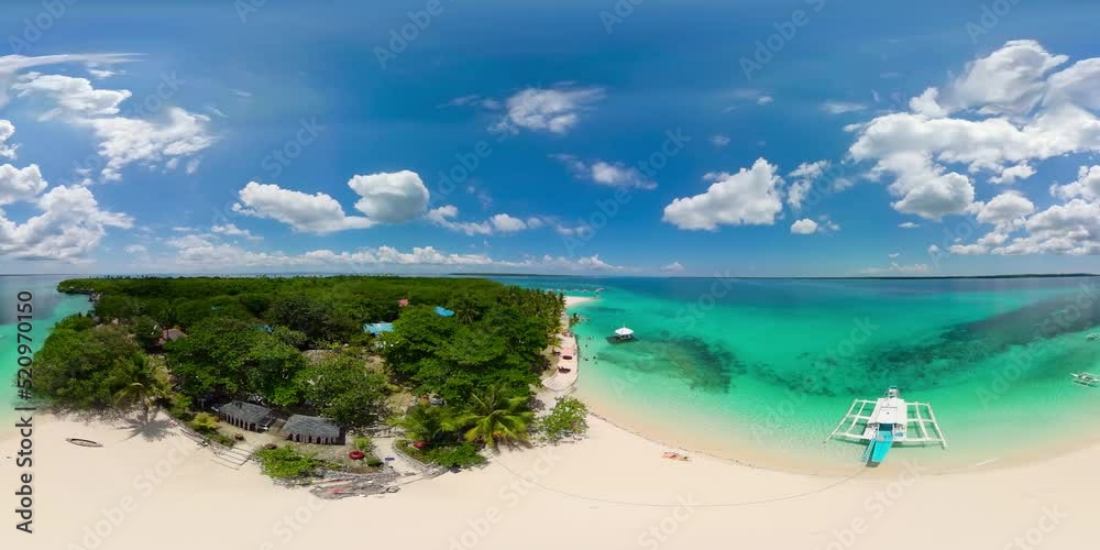 Beautiful sandy beach on a tropical island. Virgin island, Philippines. Virtual Reality 360. Beautiful sandy beach on a tropical island. Virgin island, Philippines. Virtual Reality 360.