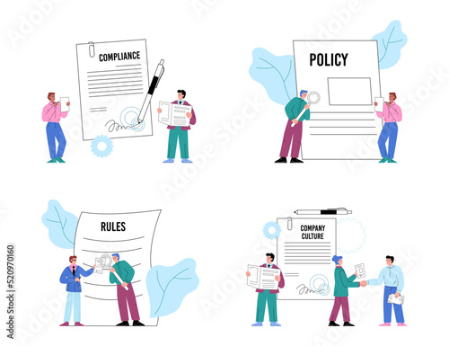 Company corporate culture and policies banner template flat vector illustration.