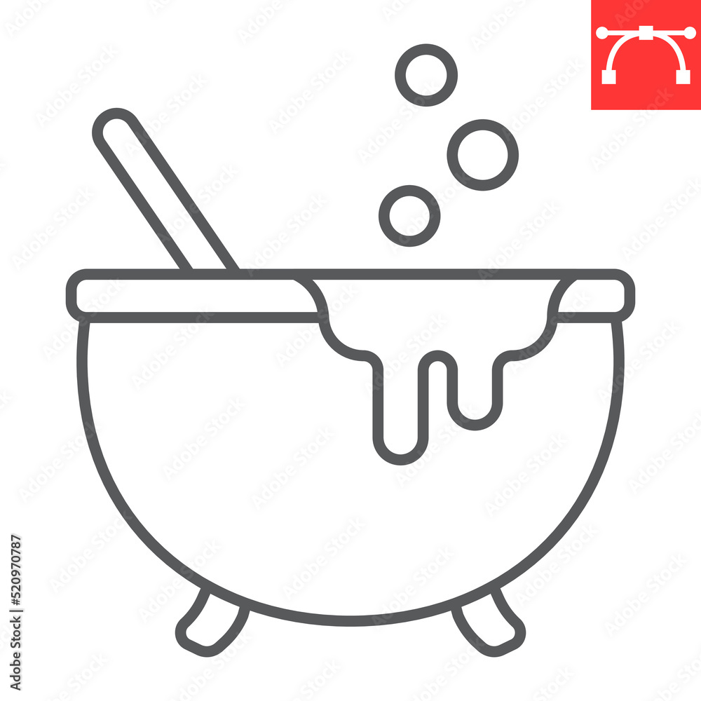 Witch cauldron line icon, halloween and scary, witch pot vector icon, vector graphics, editable stroke outline sign, eps 10. Witch cauldron line icon, halloween and scary, witch pot vector icon, vector graphics, editable stroke outline sign, eps 10.
