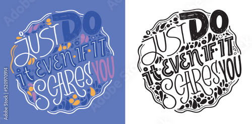 Cute hand drawn doodle lettering postcard. Lettering motivation art about life.