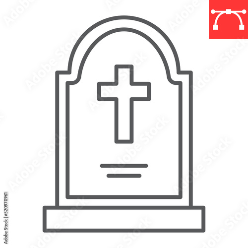 Tombstone line icon, halloween and rip grave, gravestone vector icon, vector graphics, editable stroke outline sign, eps 10.