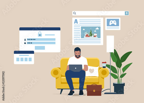 User use secure login and password protection on website or social media account. Secure login and sign up concept illustration. Vector in a flat style. 