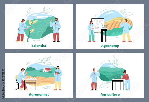 Set banners about agronomy and agriculture, vector flat illustration on white background.