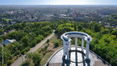 Top view of the gazebo and houses in the city of Poltava photo