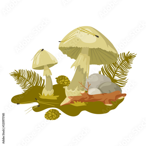 Pale toadstool poisonous mushroom in cartoon style.