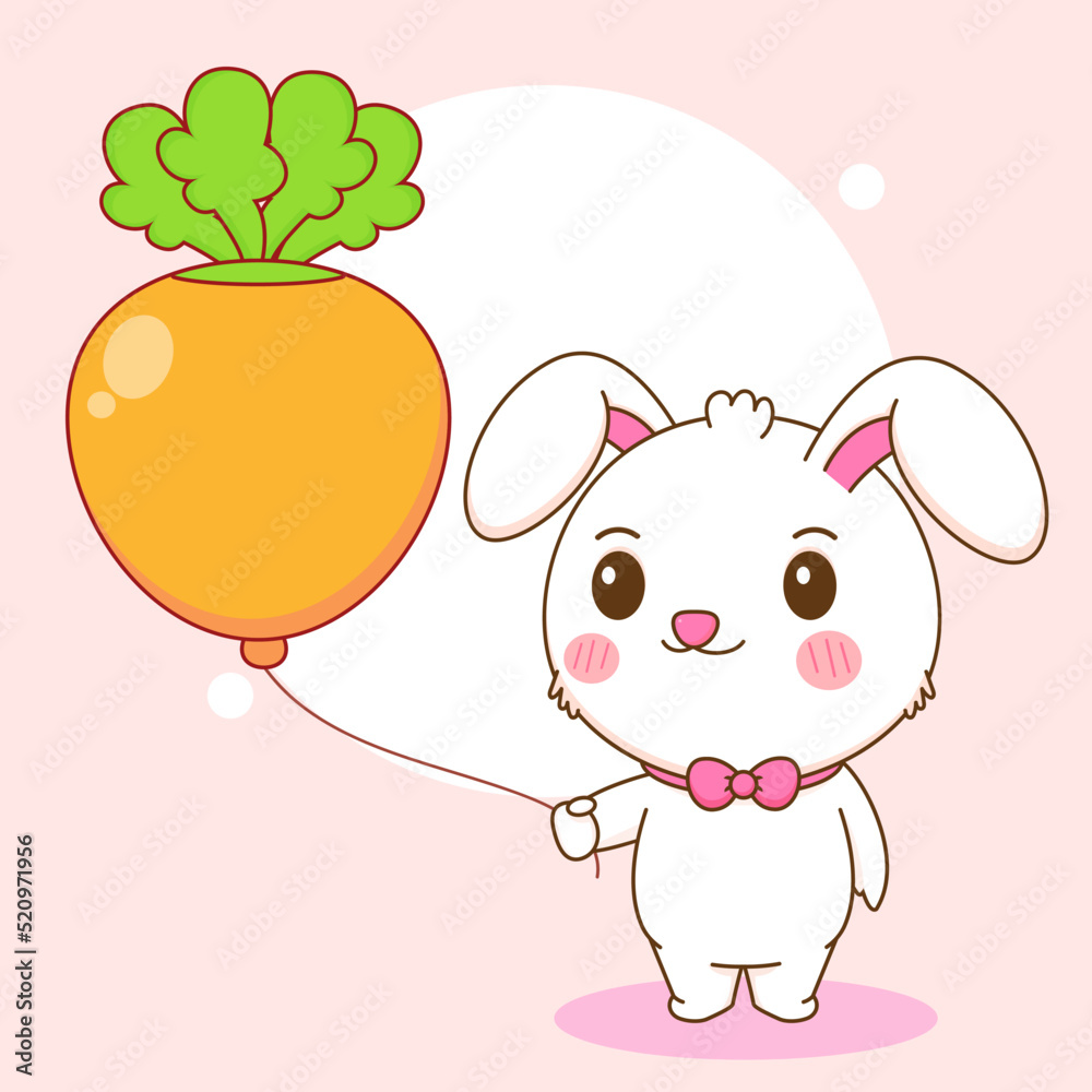 Cute rabbit with carrot balloon. Bunny cartoon character illustration. Cute rabbit with carrot balloon. Bunny cartoon character illustration.