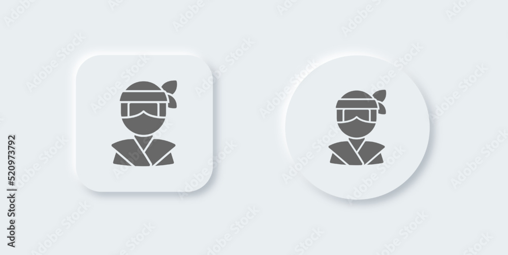 Ninja solid icon in neomorphic design style. Japanese warrior signs vector illustration.