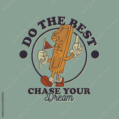 Cartoon emblem of number one character with retro style