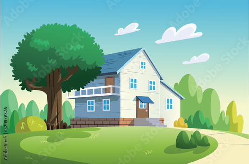 Vector illustration houses trees and mountains is very beautiful.