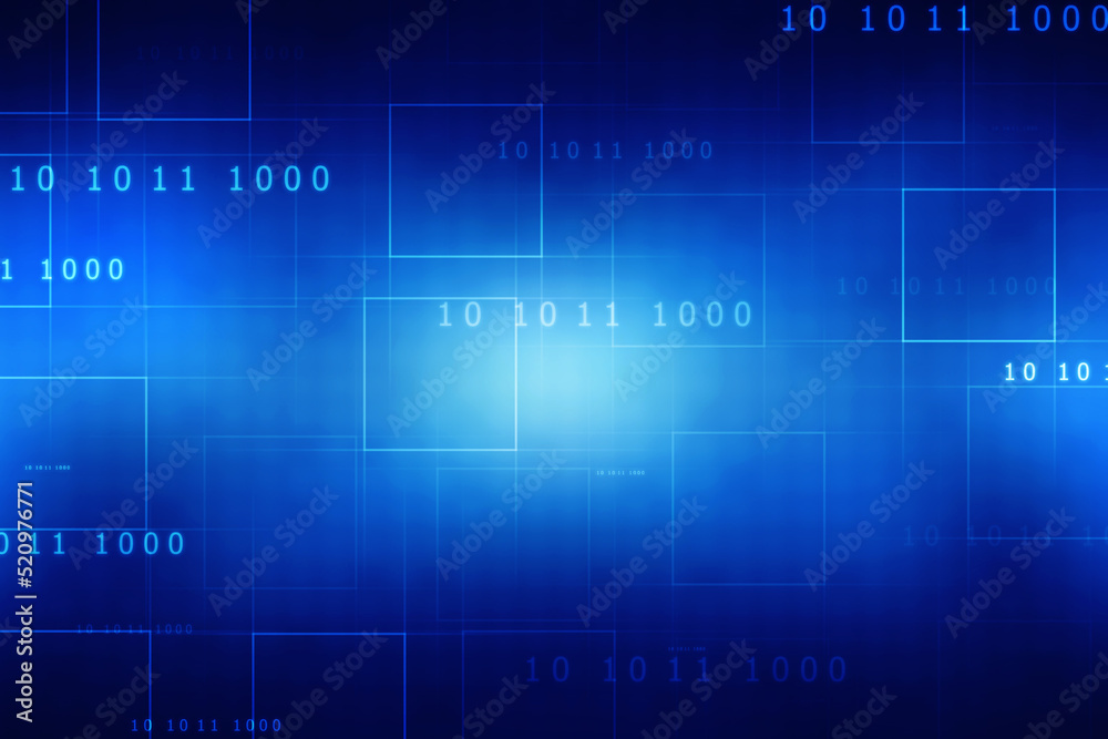 Binary Code Background, Digital Abstract technology background, flowing number one and zero text in binary code format in technology background. Internet Big data Concept