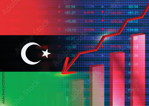 Economic crisis in v.Financial crisis concept.Libya flag with stock chart