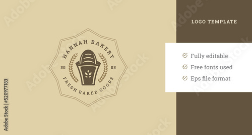 Rounded abstract rolling pin bakery logo template design bread flour long loaf in pack vector
