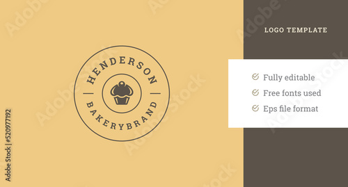 Vintage circle bakery logo design template curved frame sweet dessert cupcake vector