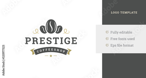 Coffeeshop logo design template fresh roasted coffee beans vintage vector