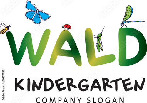Logo Waldkindergarten mit bunten Insekten, Projekt Kinder erleben Natur