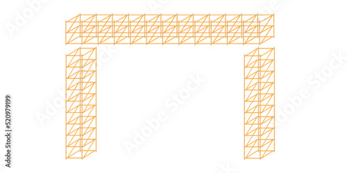 Mobile scaffolding, white background, used in construction areas.