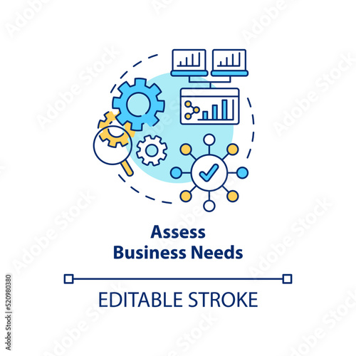 Assess business needs concept icon. Selecting best CMS abstract idea thin line illustration. Business website. Isolated outline drawing. Editable stroke. Arial, Myriad Pro-Bold fonts used