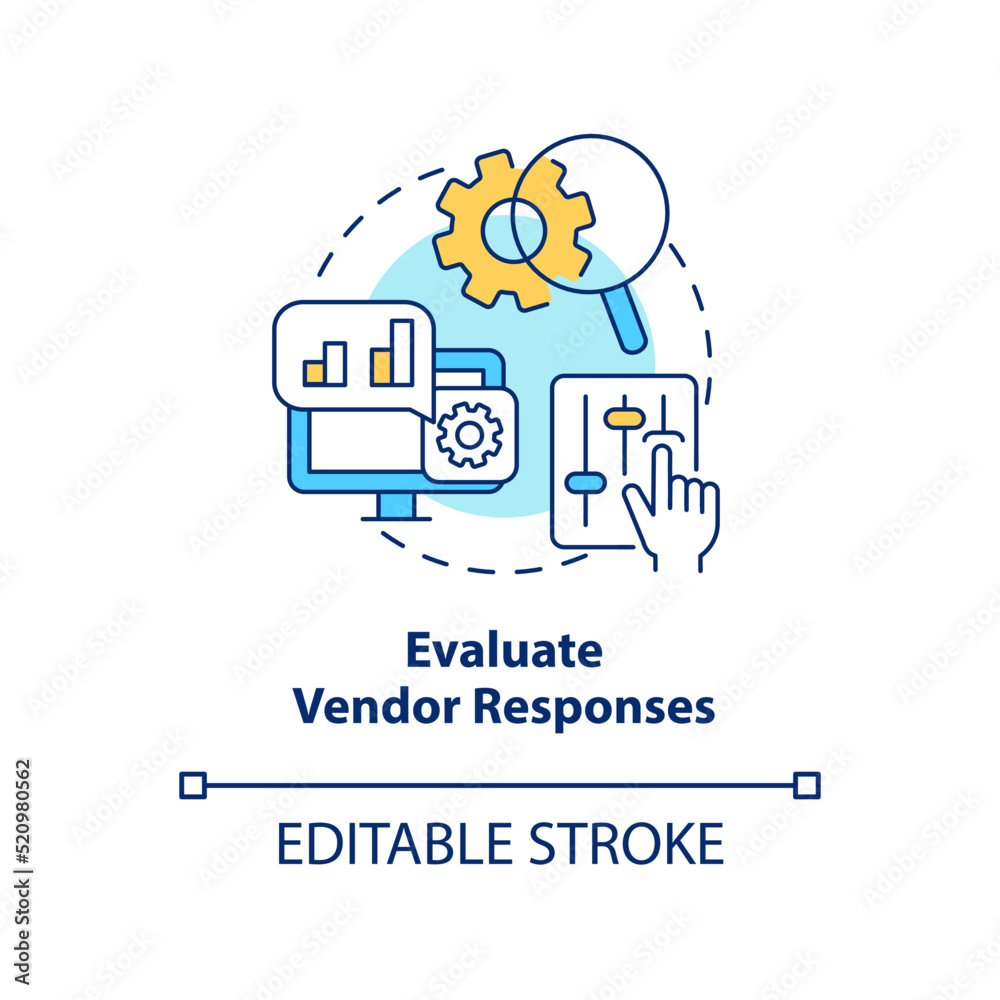 Evaluate vendor responses concept icon. Selecting best CMS abstract idea thin line illustration. Business website. Isolated outline drawing. Editable stroke. Arial, Myriad Pro-Bold fonts used