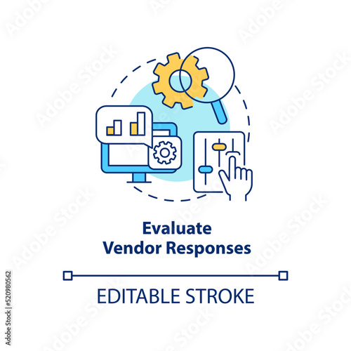 Evaluate vendor responses concept icon. Selecting best CMS abstract idea thin line illustration. Business website. Isolated outline drawing. Editable stroke. Arial, Myriad Pro-Bold fonts used