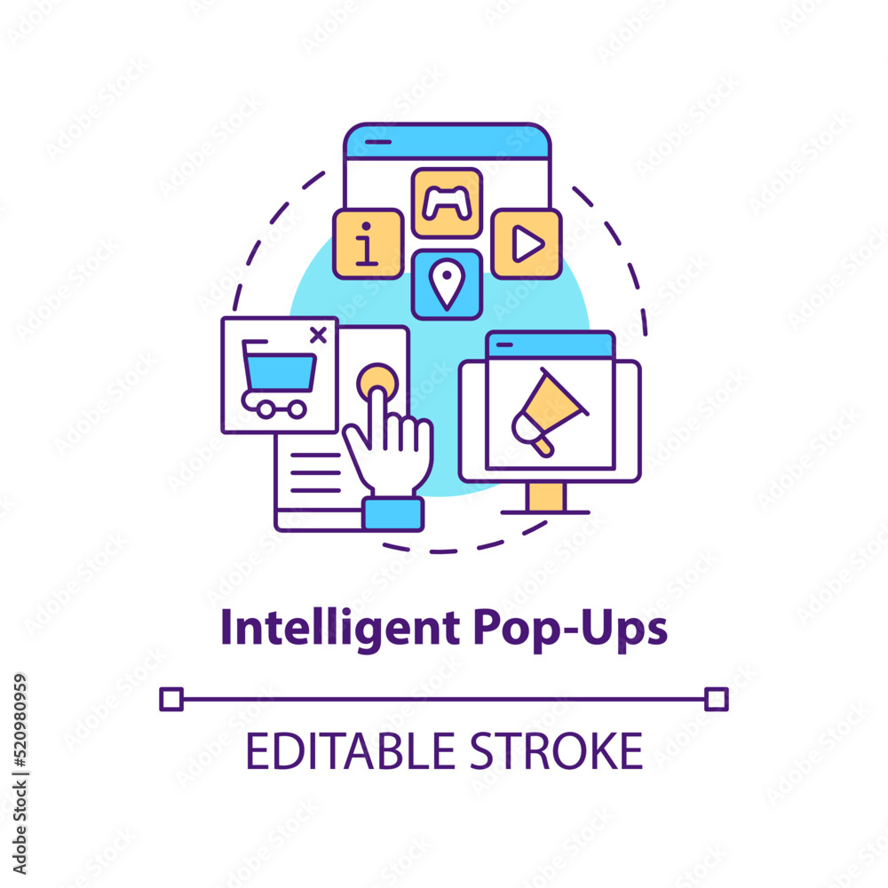 Intelligent pop-ups concept icon. Boosting conversation with dynamic content abstract idea thin line illustration. Isolated outline drawing. Editable stroke. Arial, Myriad Pro-Bold fonts used Intelligent pop-ups concept icon. Boosting conversation with dynamic content abstract idea thin line illustration. Isolated outline drawing. Editable stroke. Arial, Myriad Pro-Bold fonts used