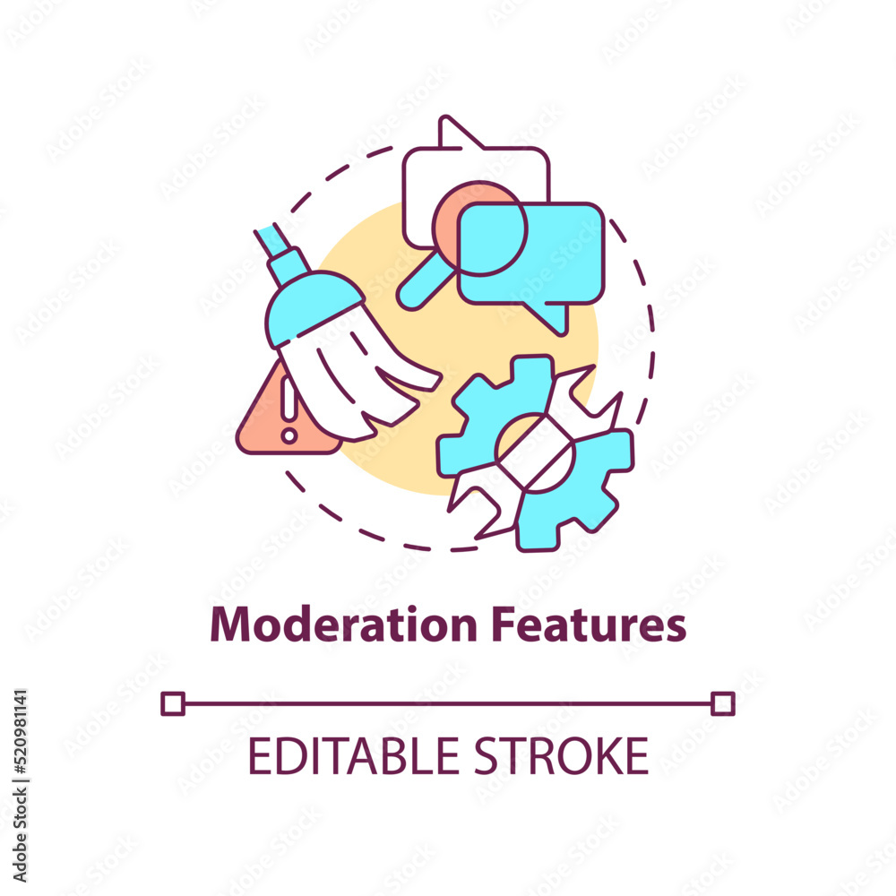 Moderation features concept icon. Commenting system attribute abstract idea thin line illustration. Assessment and control. Isolated outline drawing. Editable stroke. Arial, Myriad Pro-Bold fonts used Moderation features concept icon. Commenting system attribute abstract idea thin line illustration. Assessment and control. Isolated outline drawing. Editable stroke. Arial, Myriad Pro-Bold fonts used