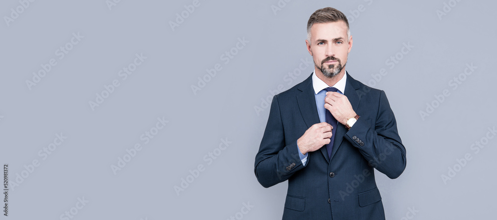 Man face portrait, banner with copy space. Going over details. professional unshaven ceo. mature boss. confident businessman in formalwear. Man face portrait, banner with copy space. Going over details. professional unshaven ceo. mature boss. confident businessman in formalwear.