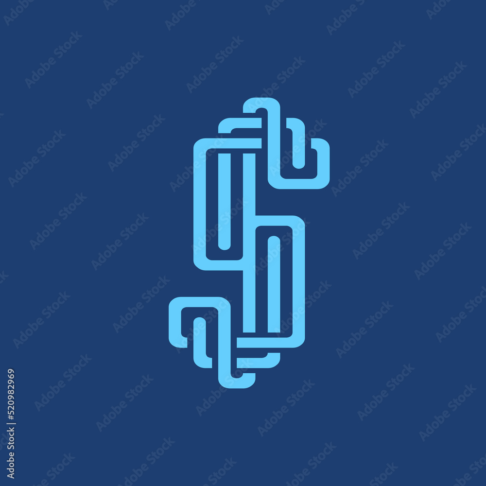Letter S logo. Intertwined lines signature icon. Alphabet initial isolated on dark background. Lettering sign. Modern deco design, web, tech, corporate style characters. Geometric typography. Letter S logo. Intertwined lines signature icon. Alphabet initial isolated on dark background. Lettering sign. Modern deco design, web, tech, corporate style characters. Geometric typography.