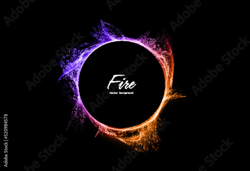 Colorful fire ring effect with dust particles and empty space for your text in centre
