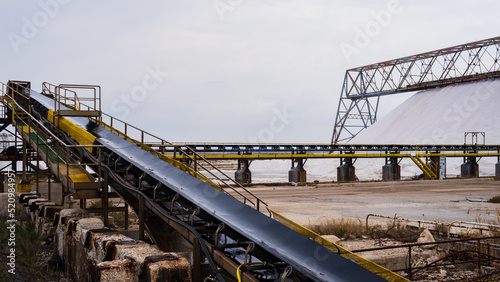 Salt pan of Margherita di Savoia. Apulia, Italy. salt processing.