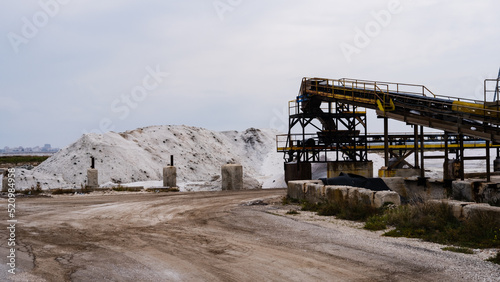 Salt pan of Margherita di Savoia. Apulia, Italy. salt processing.