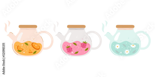 Tableau sur toile Set of glass teapots with different tastes