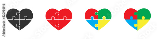 Heart shape made of jigsaw puzzle pieces. Jigsaw puzzle pieces in form of heart. Vector illustration.