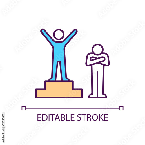 Winner and loser RGB color icon. Contest behaviour. Sports competition. Gaming tournament. Success, failure. Isolated vector illustration. Simple filled line drawing. Editable stroke. Arial font used