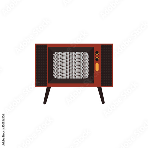 Broken retro TV receiver with screen noise, flat vector illustration isolated.