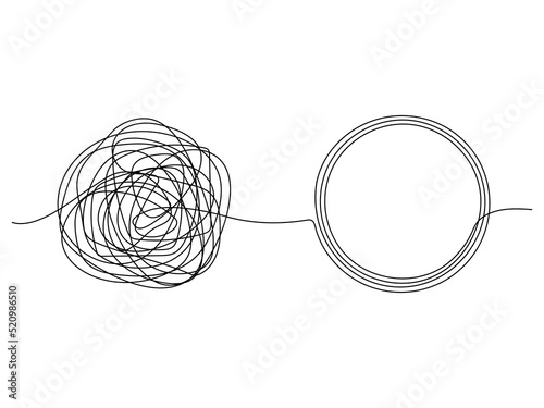 Chaos and mess line circle. Psychotherapy concept. Problem solution symbol. Vector illustration isolated on white.